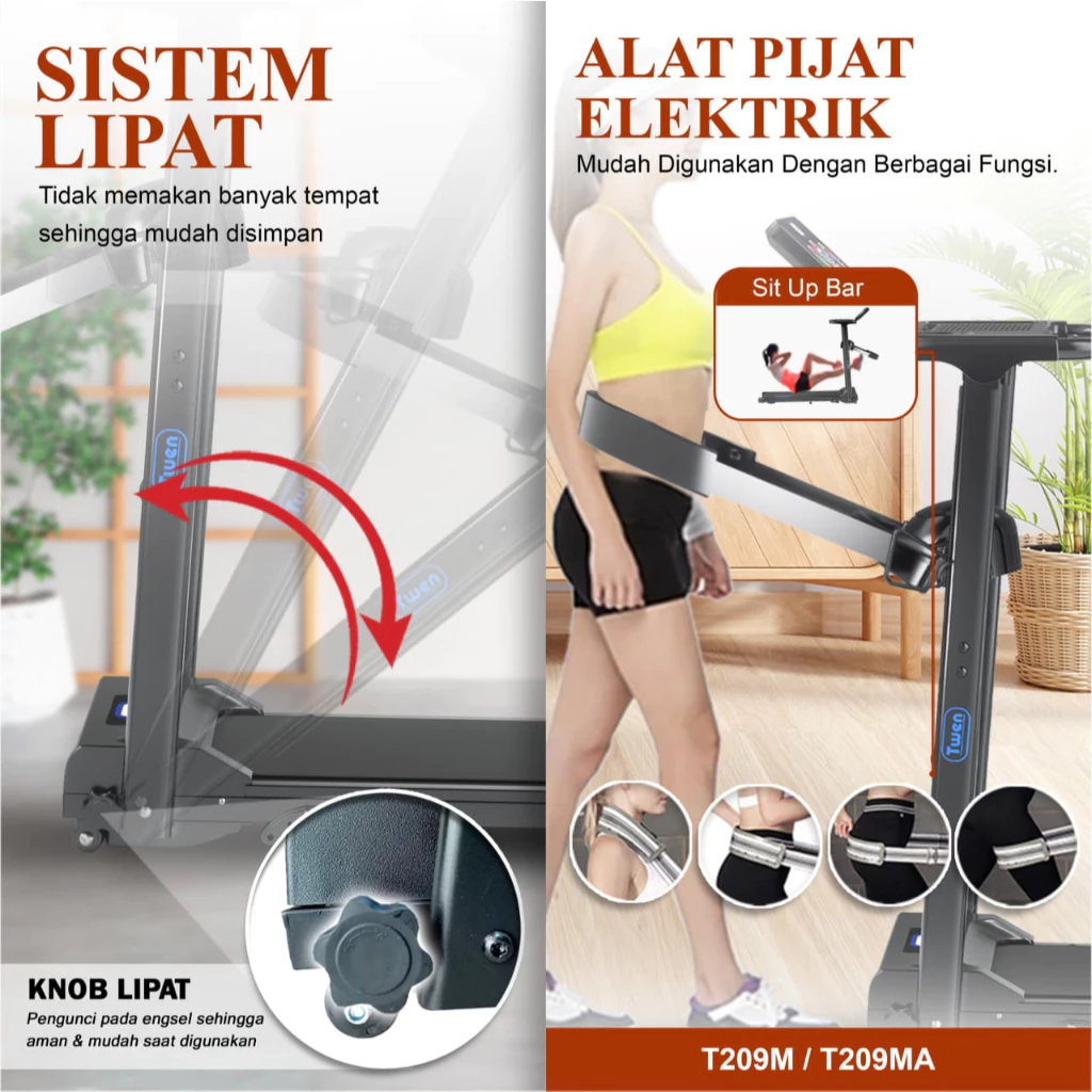 TWEN T209MA Treadmill Listrik Portable Multifungsi Treadmil Gambar produk 5