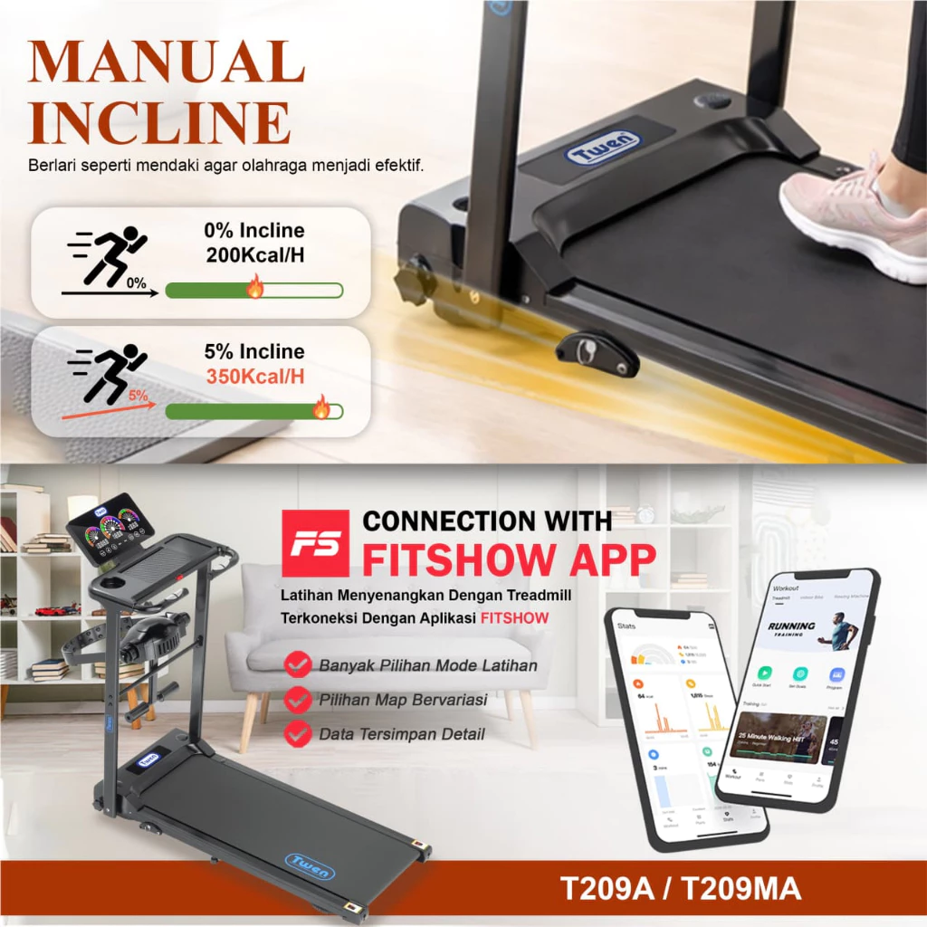 TWEN T209MA Treadmill Listrik Portable Multifungsi Treadmil Gambar produk 3