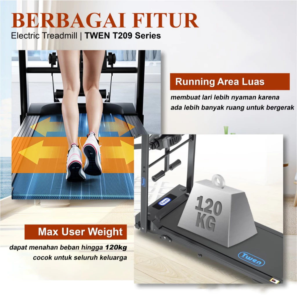 TWEN T209MA Treadmill Listrik Portable Multifungsi Treadmil Gambar produk 6