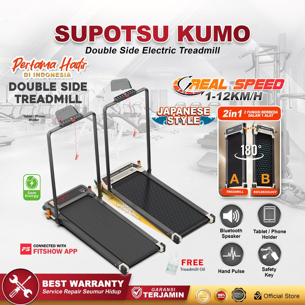 SUPOTSU KUMO Treadmill Listrik Treadmill Portable Treadmill Multifungsi Treadmil Lipat Alat Olahraga