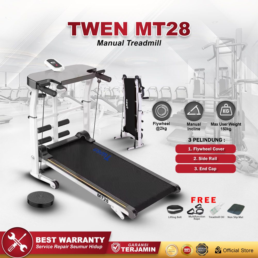 TWEN MT28 Putih Treadmill Tanpa Listrik Treadmill Portable Treadmill Multifungsi Treadmil Lipat Alat Olahraga