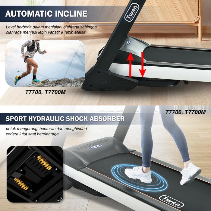 TWEN T7700 Treadmill Listrik Multifungsi Portable Treadmil Lipat Gambar produk 6