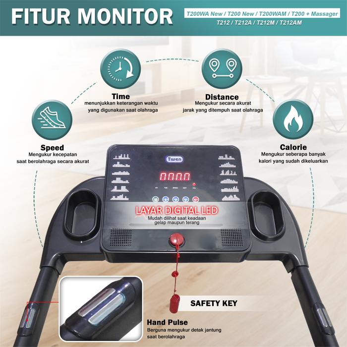 TWEN T200 Treadmil Listrik Treadmill Portable Multifungsi Lipat Gambar produk 2