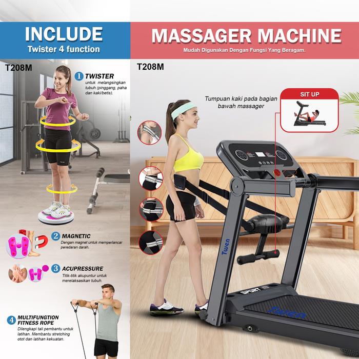 TWEN T208Incline+Knob Treadmil Listrik Treadmill Portable Gambar produk 4