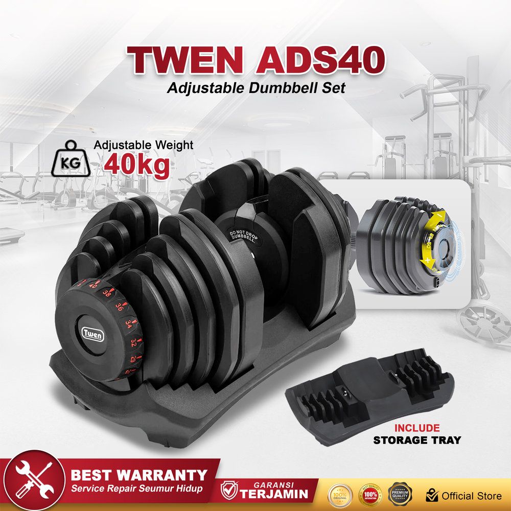 Twen Adjustable Dumbbell Set 40kg Alat Fitness