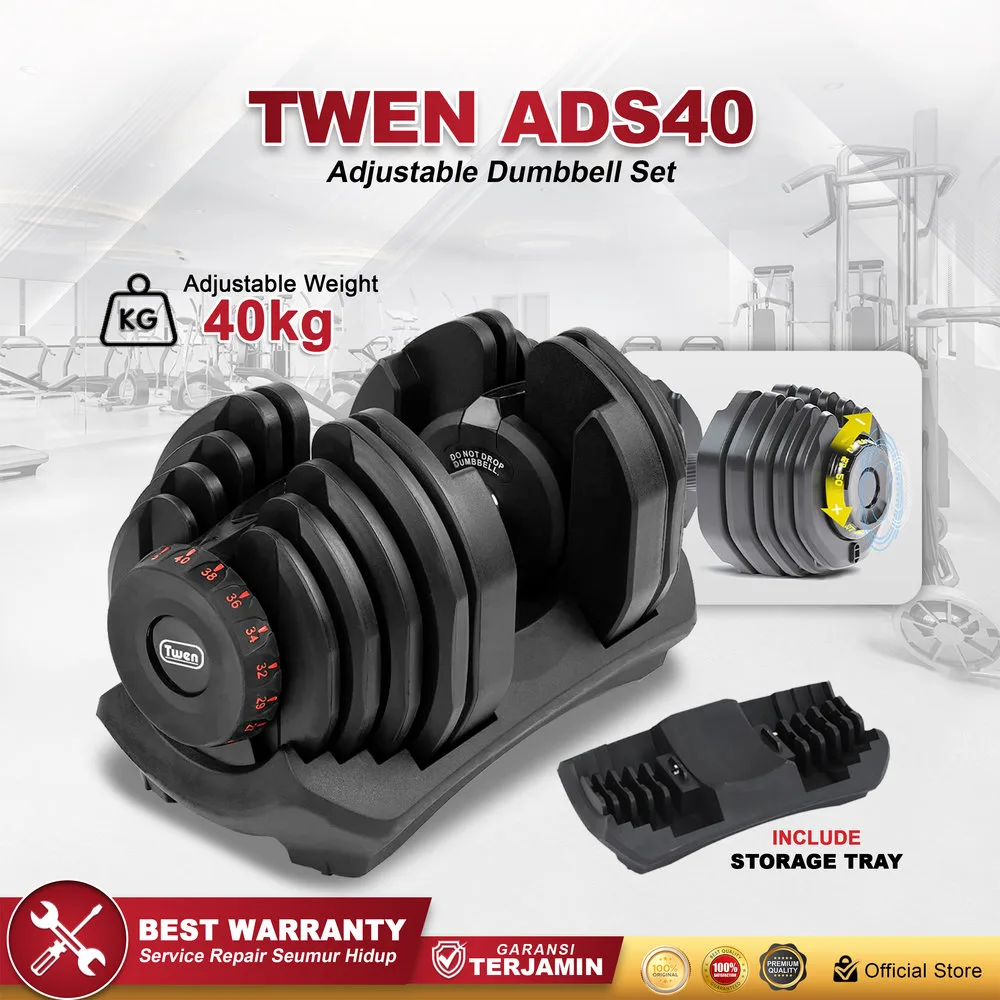 Twen Adjustable Dumbbell Set 40kg Alat Fitness