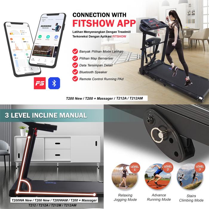 TWEN T212Real Treadmil Listrik Treadmill Portable Multifungsi Gambar produk 3