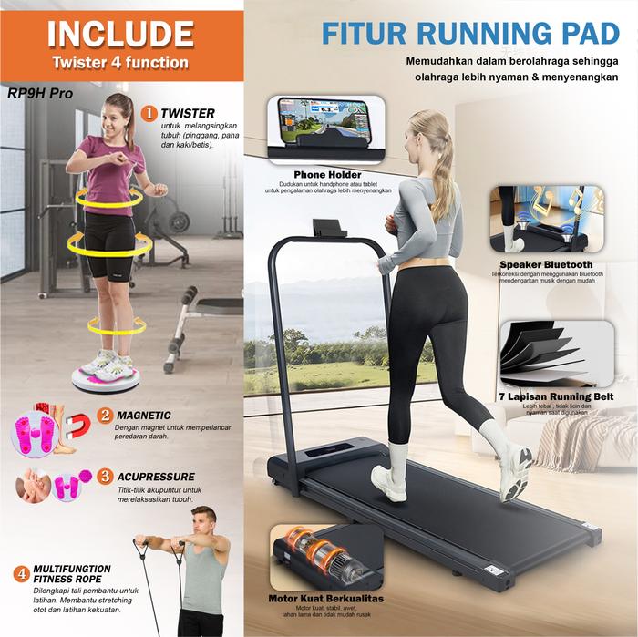 TWEN RP9H Ultra Silver Running Pad Treadmill Listrik Portable Gambar produk 6