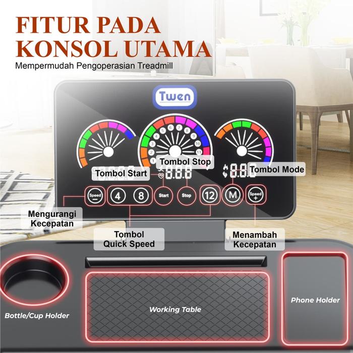TWEN T209M Treadmil Listrik Multifungsi Treadmill Portable Lipat Gambar produk 4