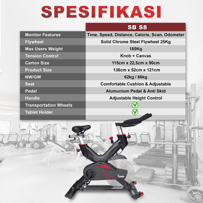 Twen CSB S8 Spin Bike Sepeda Kardio Statis Fitness Alat Olahraga Gambar produk 8