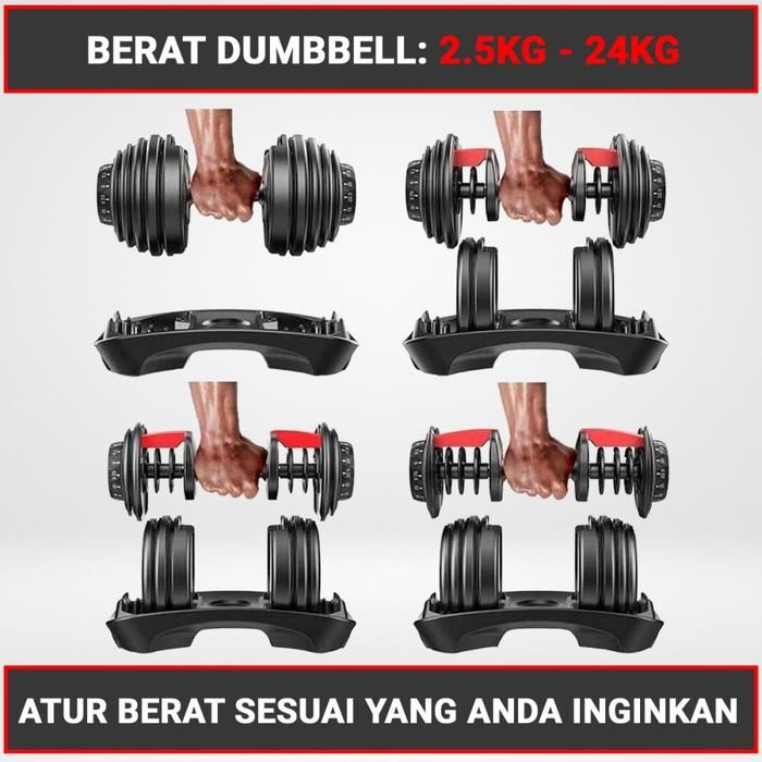 Twen Adjustable Dumbbell Set 24kg Alat Fitness Gambar produk 3