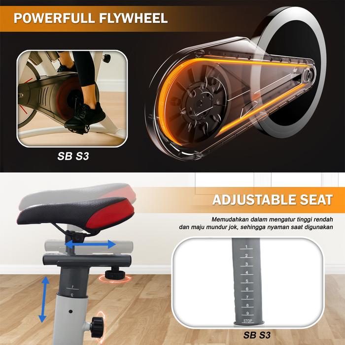 Twen S3 White + App Spin Bike Sepeda Kardio Statis Fitness Alat Gambar produk 2