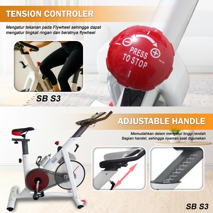 Twen S3 White Spin Bike Sepeda Kardio Statis Fitness Alat Gambar produk 4
