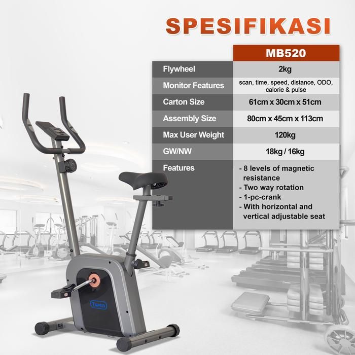 TWEN MB520 Alat Fitness Sepeda Statis Magnetic Bike Kardio Gambar produk 8