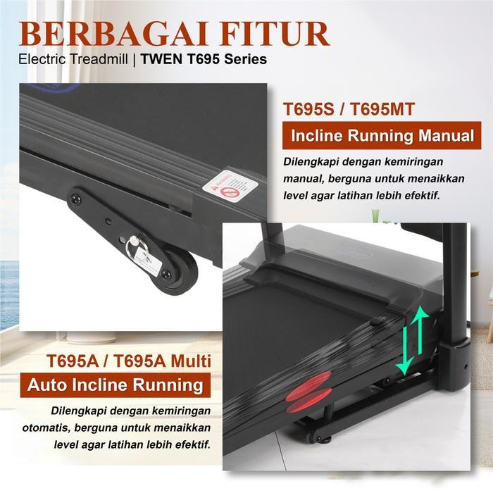 TWEN T695MT Treadmill Listrik Multifungsi Portable Treadmil Gambar produk 6