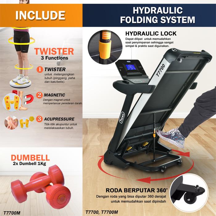 TWEN T7700 Treadmill Listrik Multifungsi Portable Treadmil Lipat Gambar produk 4