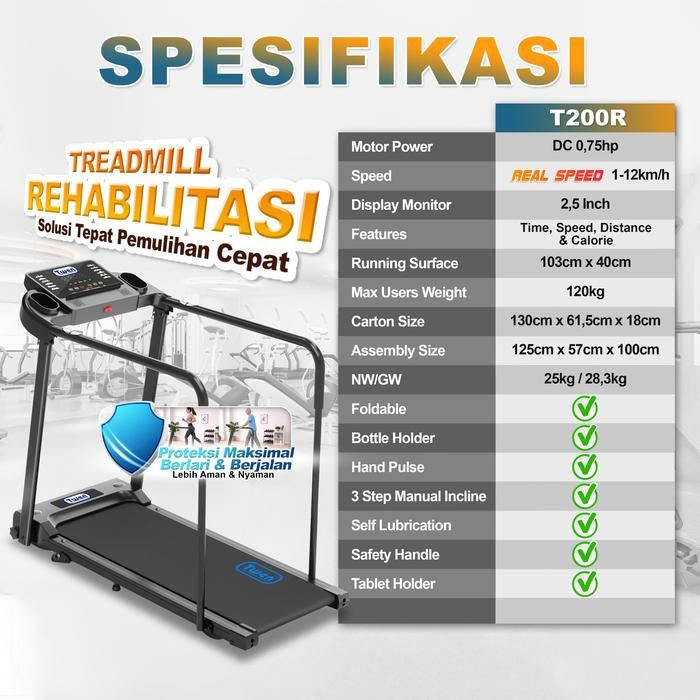 TWEN T200R Treadmill Rehabilitasi Listrik Portable Multifungsi Gambar produk 9
