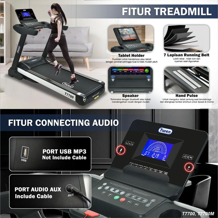 TWEN T7700M Treadmill Listrik Multifungsi Portable Treadmil Gambar produk 3
