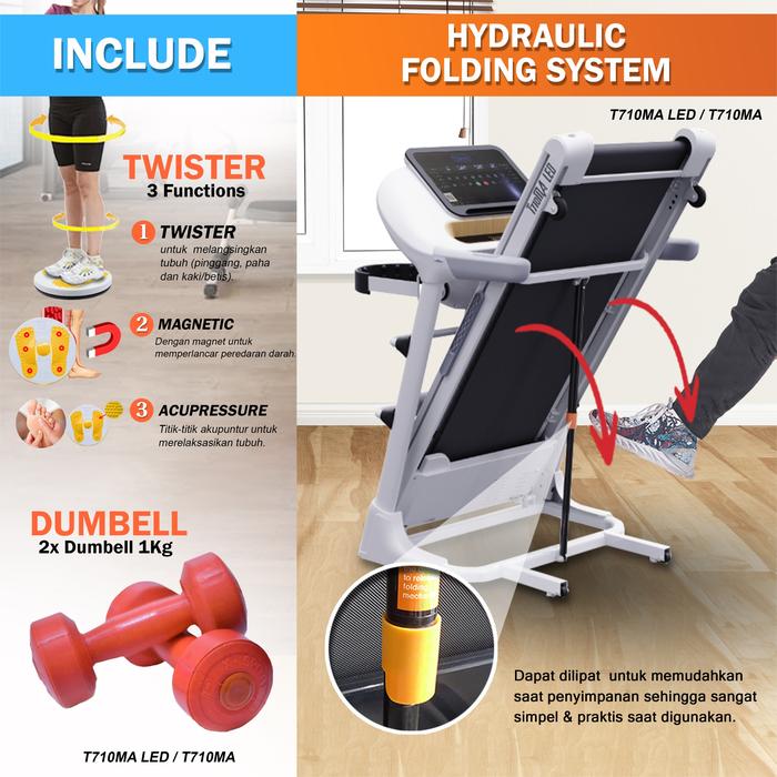 TWEN T7010MA LED Putih Treadmill Listrik Multifungsi Portable Gambar produk 3
