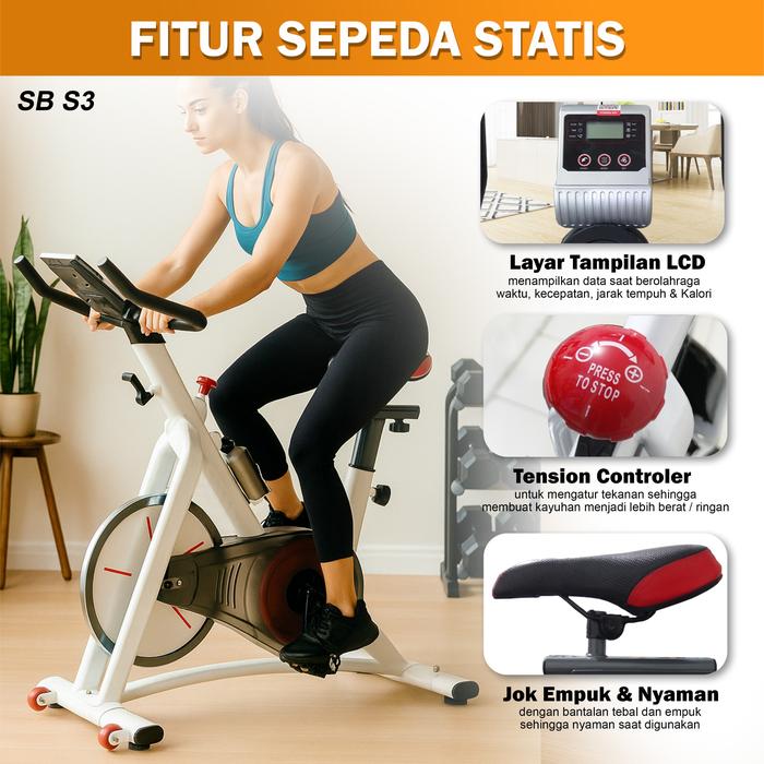 Twen S3 White Spin Bike Sepeda Kardio Statis Fitness Alat Gambar produk 6