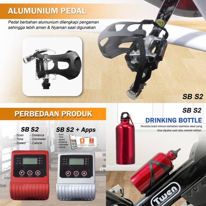 Twen S2 Black + App Spin Bike Sepeda Kardio Statis Fitness Alat Gambar produk 5