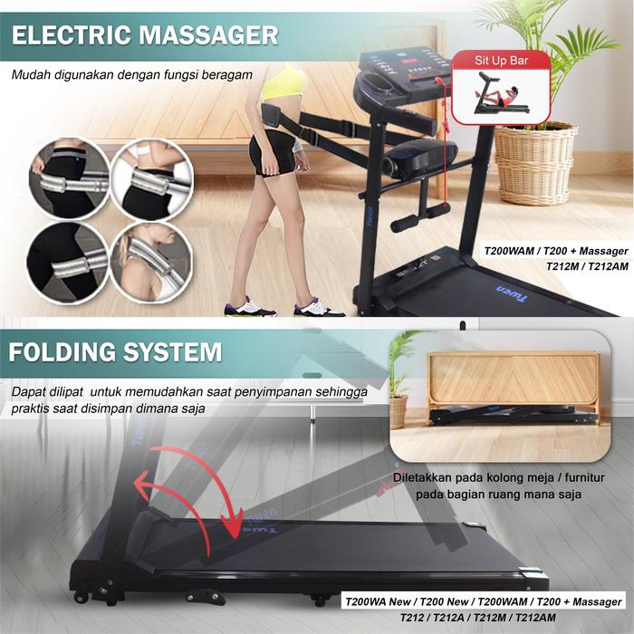 TWEN T200 Treadmil Listrik Treadmill Portable Multifungsi Lipat Gambar produk 5