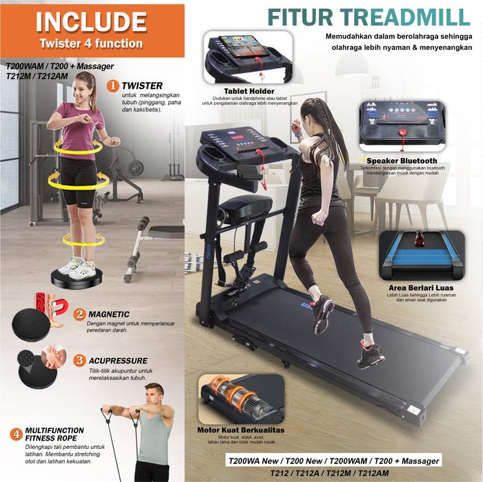 TWEN T212A Real Treadmil Listrik Treadmill Portable Multifungsi Gambar produk 7