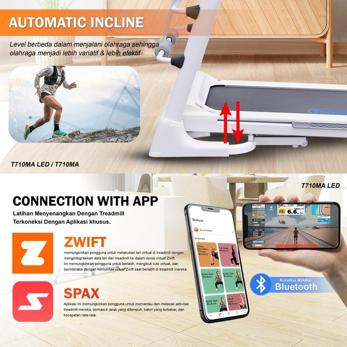 TWEN T7010MA LED Putih Treadmill Listrik Multifungsi Portable Gambar produk 7