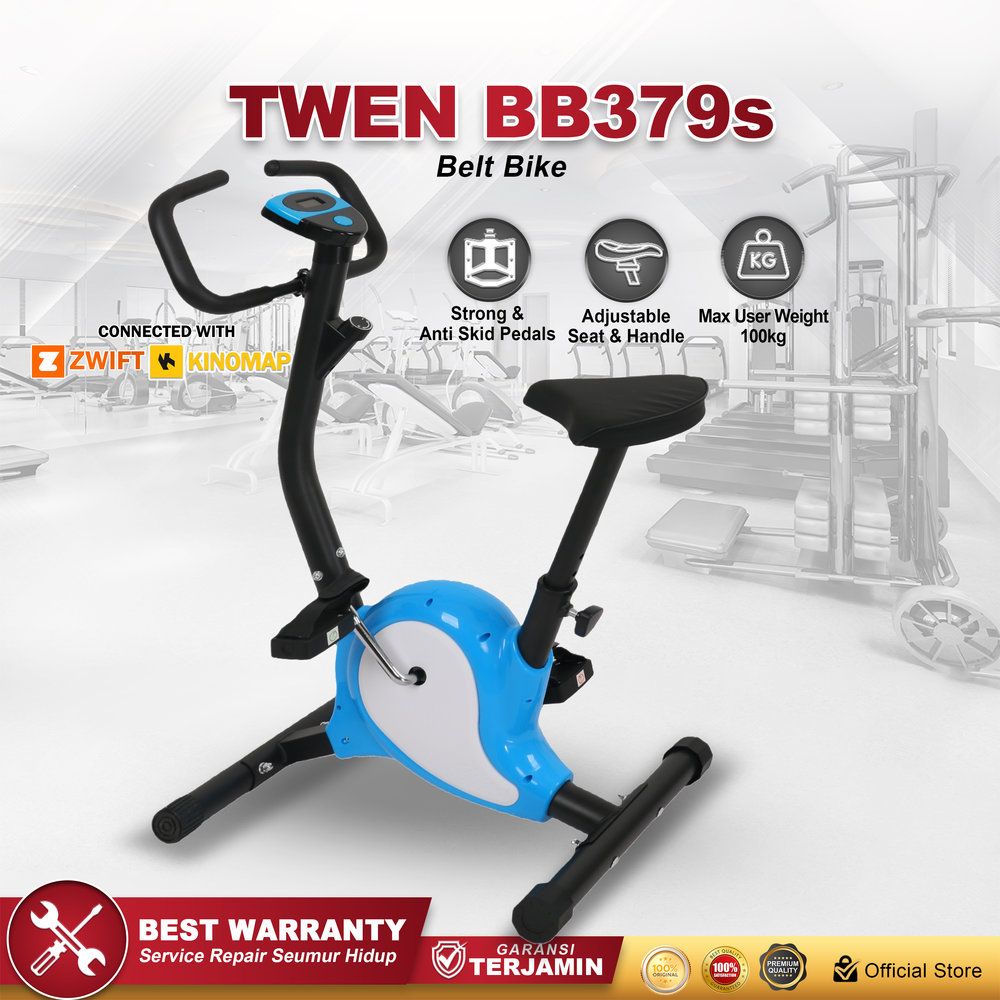 Twen BB379s Blue + App Belt Bike New Big Exercise Bike Belt Bike Fitness Alat Olahraga Gym