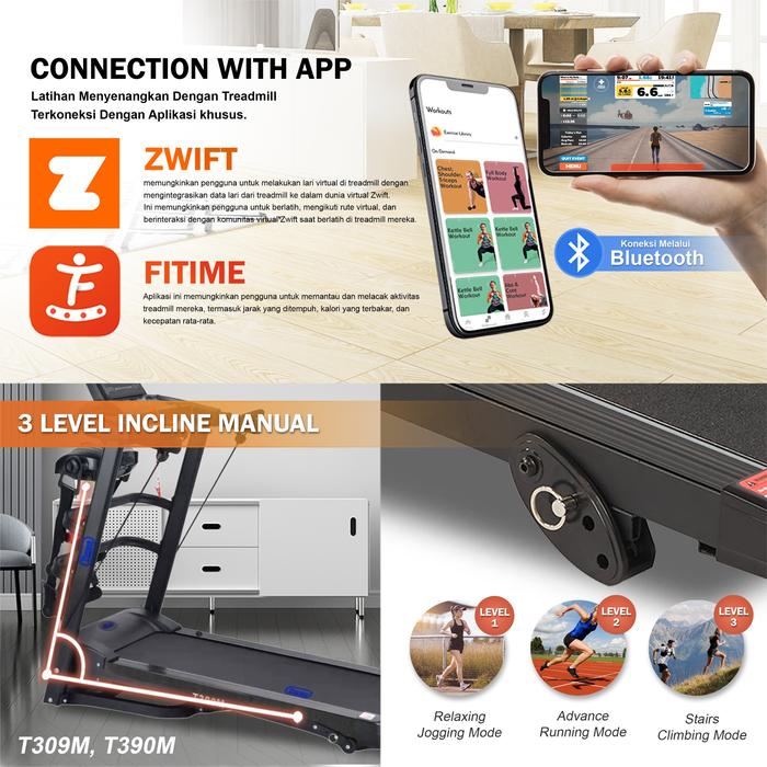 TWEN T390M New Treadmill Listrik Multifungsi Portable Treadmil Gambar produk 3
