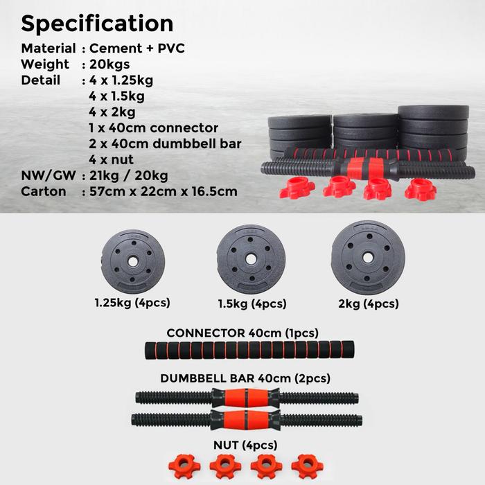 TWEN Dumbbell Set 20kg Gambar produk 2