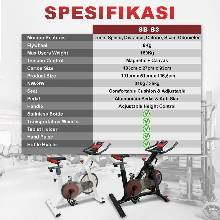 Twen S3 Black + App Spin Bike Sepeda Kardio Statis Fitness Alat Gambar produk 7