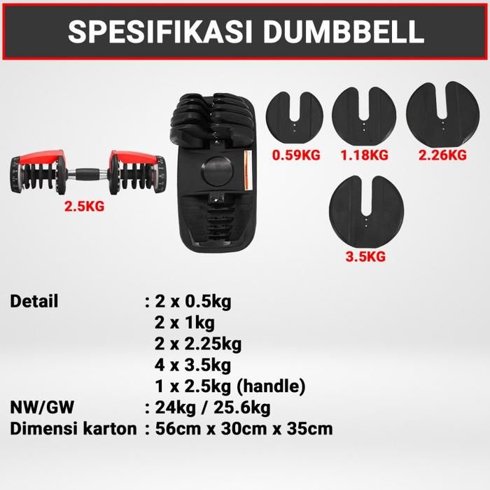 Twen Adjustable Dumbbell Set 24kg Alat Fitness Gambar produk 5