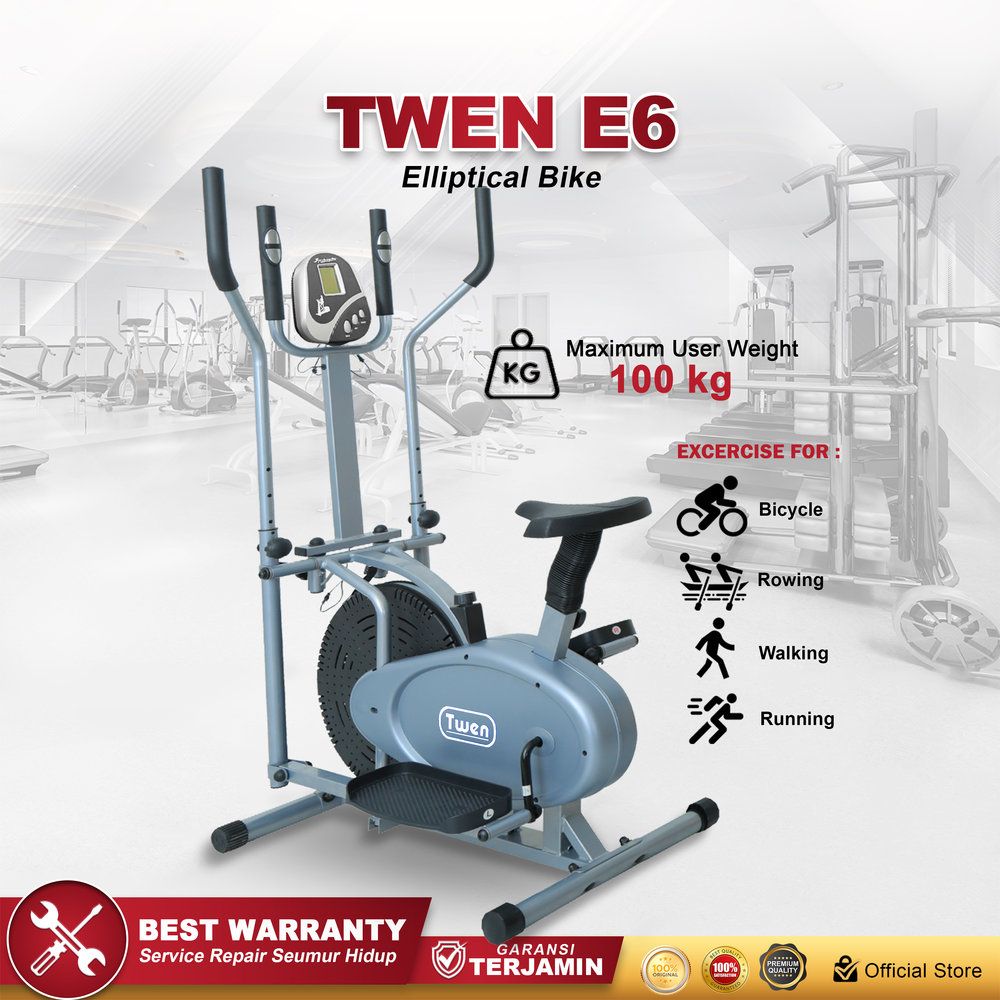 Twen E6 Silver Orbitrack Tracer Elliptical Bike Sepeda Fitness Sepeda Statis Alat Olahraga