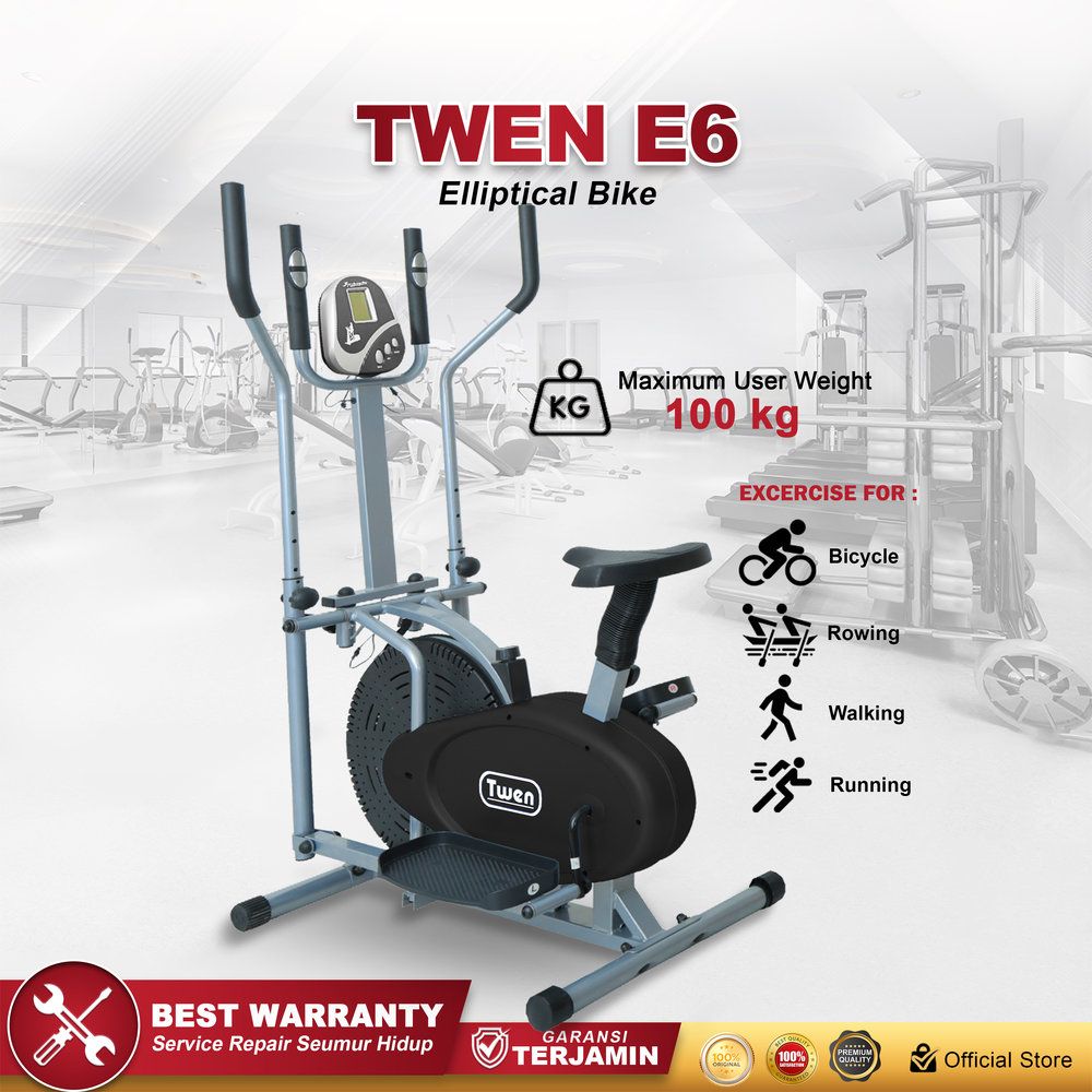 Twen E6 Black Orbitrack Tracer Elliptical Bike Sepeda Fitness Gambar produk 2