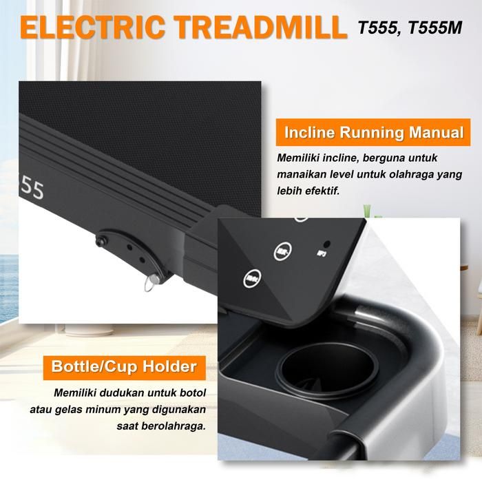 TWEN T555 Treadmill Listrik Portable Multifungsi Treadmil Lipat Gambar produk 7