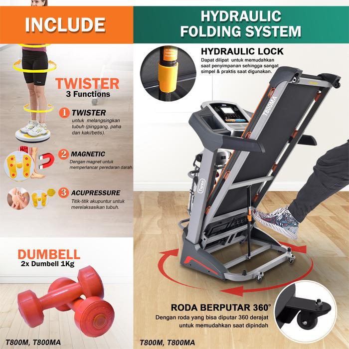 TWEN T800MA Treadmill Listrik Multifungsi Portable Treadmil Gambar produk 5