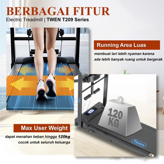 TWEN T209 Treadmil Listrik Treadmill Portable Multifungsi Lipat Gambar produk 6
