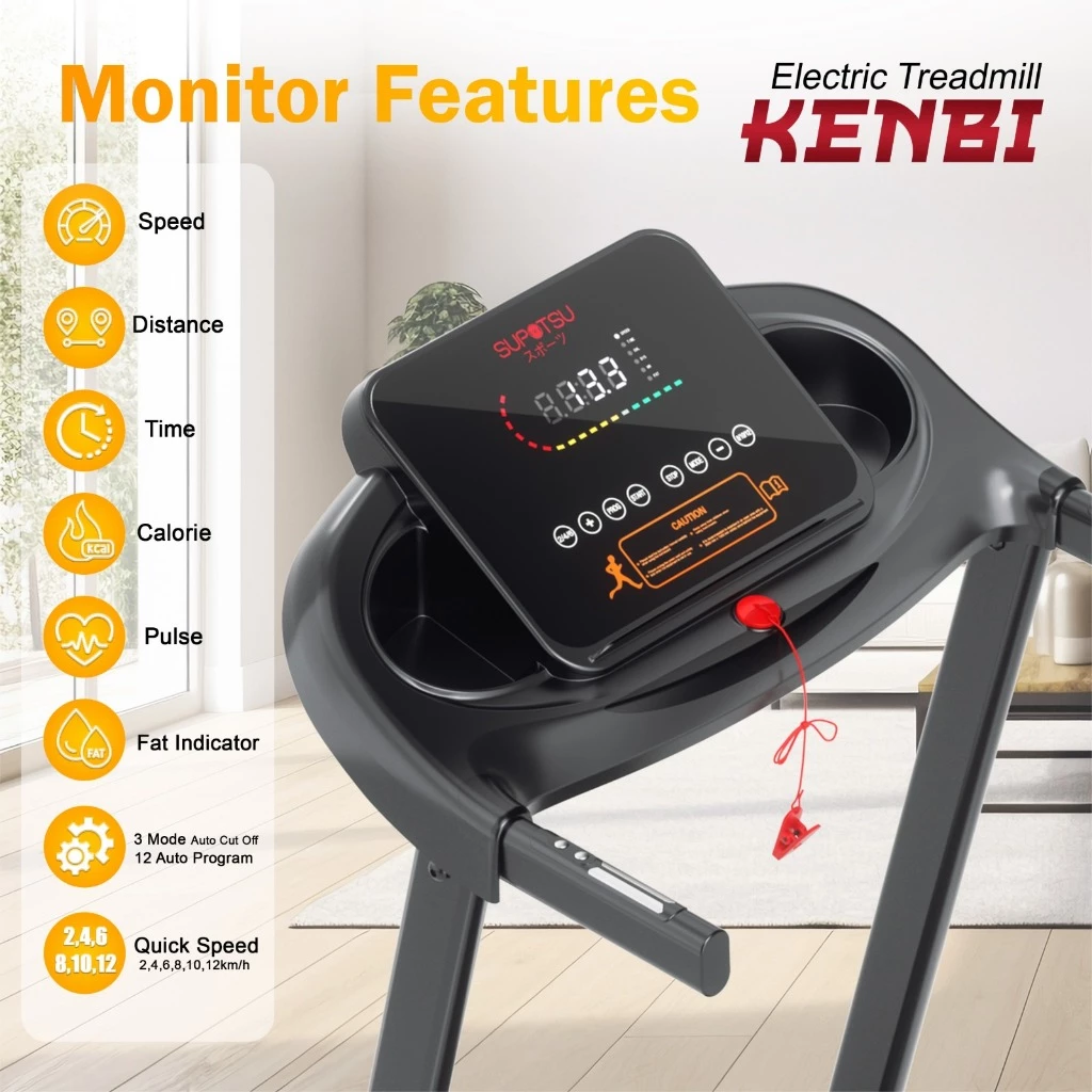 SUPOTSU Kenbi Black Multi Treadmill Listrik Portable Multifungsi Gambar produk 2