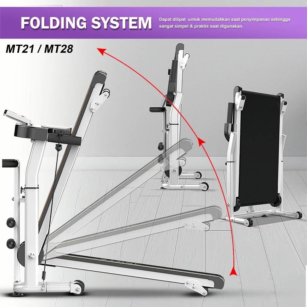 TWEN MT28 Hitam Treadmill Tanpa Listrik Portable Multifungsi Gambar produk 6