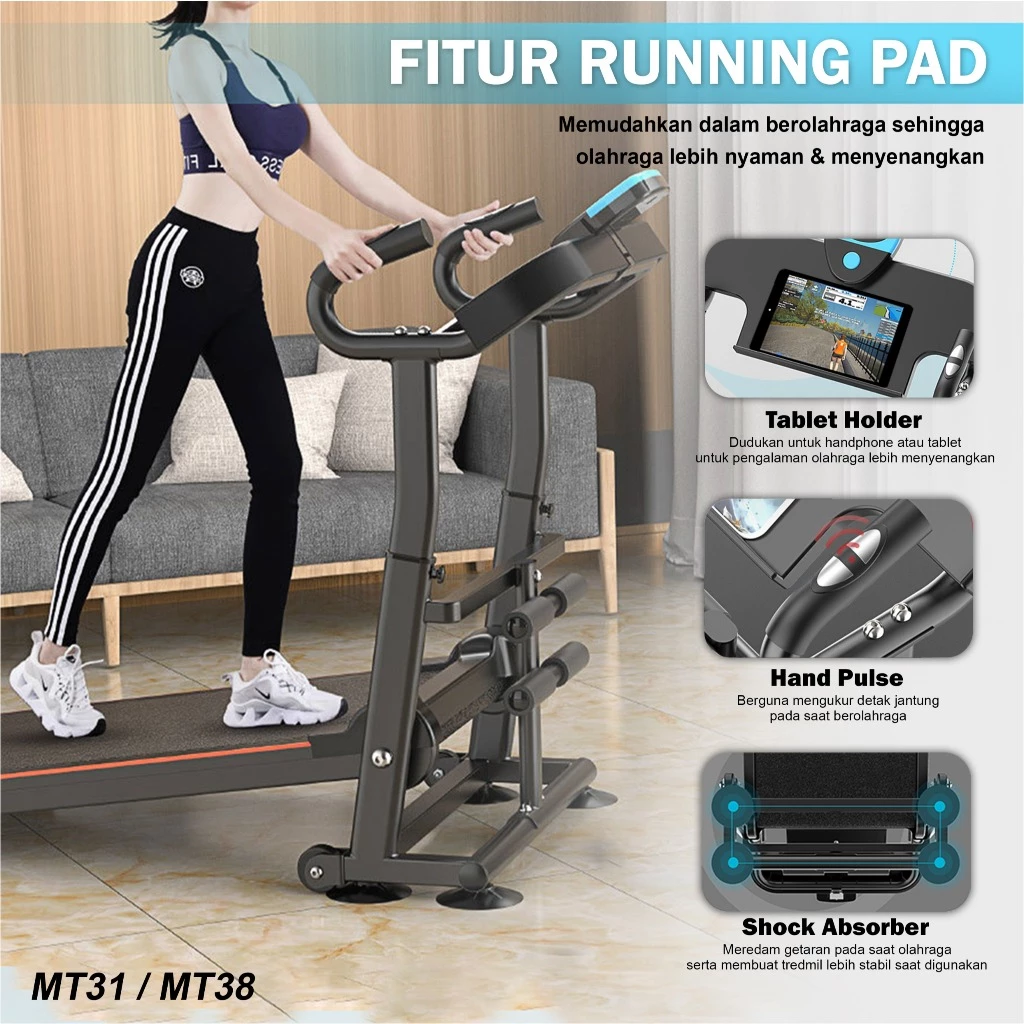 TWEN MT21 Putih Treadmill Manual Tanpa Listrik Portable Gambar produk 4