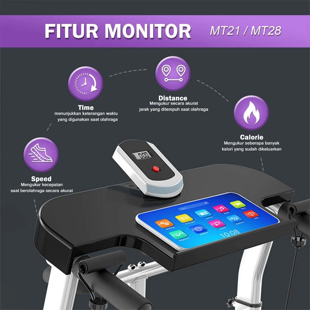 TWEN MT28 Hitam Treadmill Tanpa Listrik Portable Multifungsi Gambar produk 2