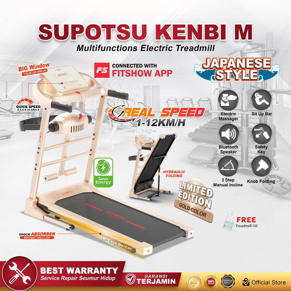 SUPOTSU Kenbi Gold Multi Treadmill Listrik Treadmill Portable Treadmill Multifungsi Treadmil Lipat Alat Olahraga