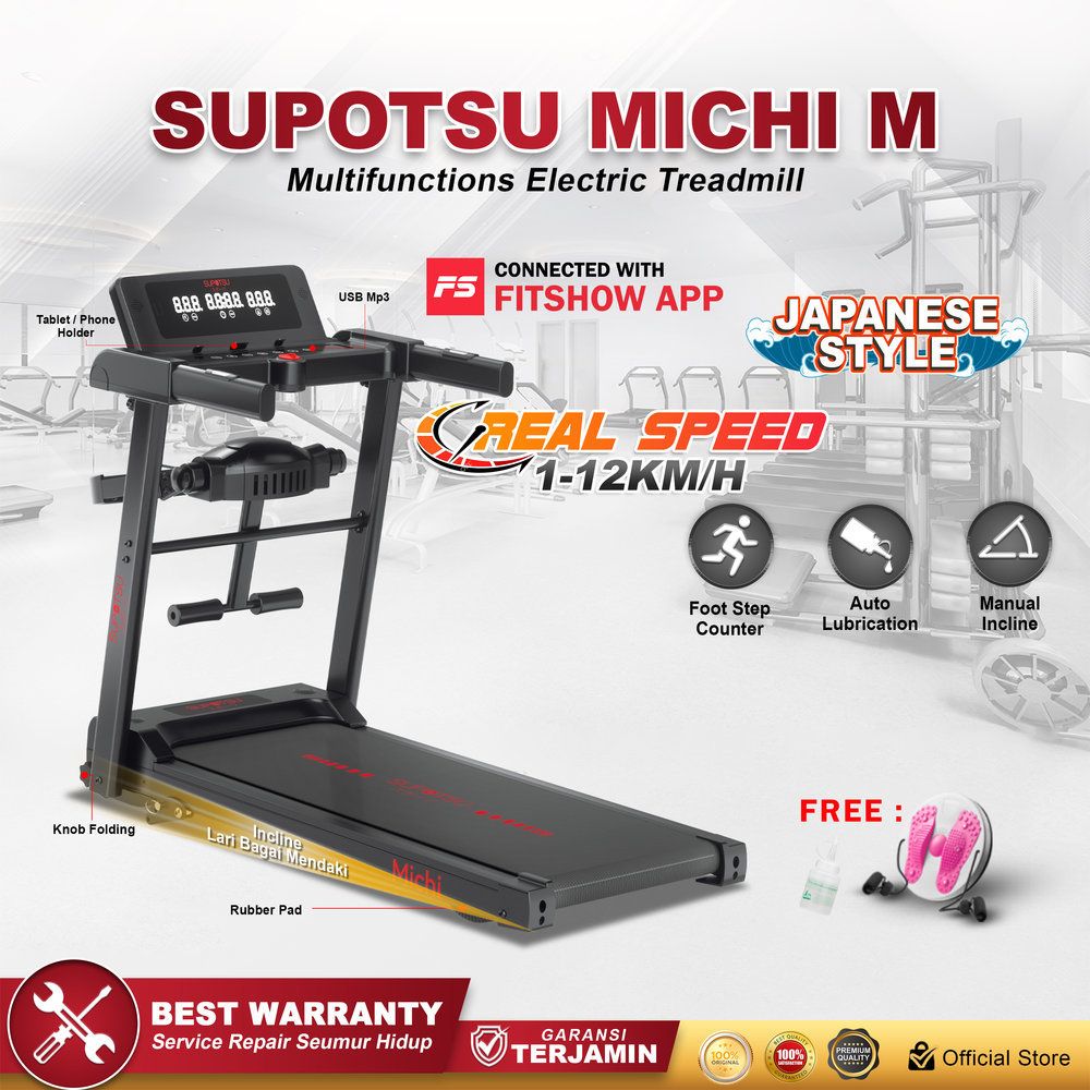 SUPOTSU Michi Hitam Multi Treadmill Listrik Treadmill Portable Treadmill Multifungsi Treadmil Lipat Alat Olahraga