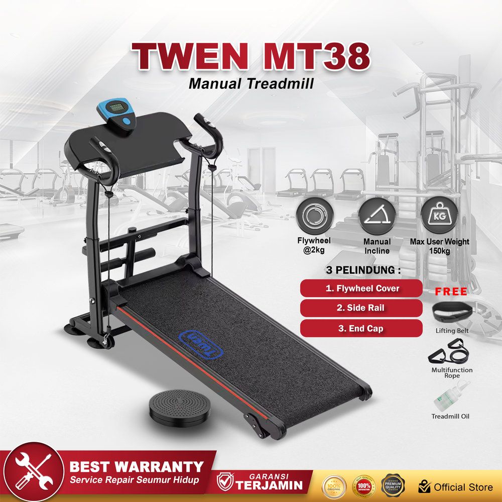 TWEN MT38 Treadmill Manual Tanpa Listrik Treadmill Portable Treadmill Multifungsi Treadmil Lipat Alat Olahraga