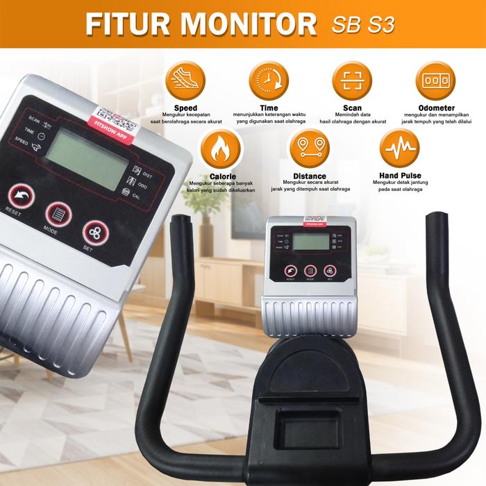 Twen S3 White Spin Bike Sepeda Kardio Statis Fitness Alat Gambar produk 7
