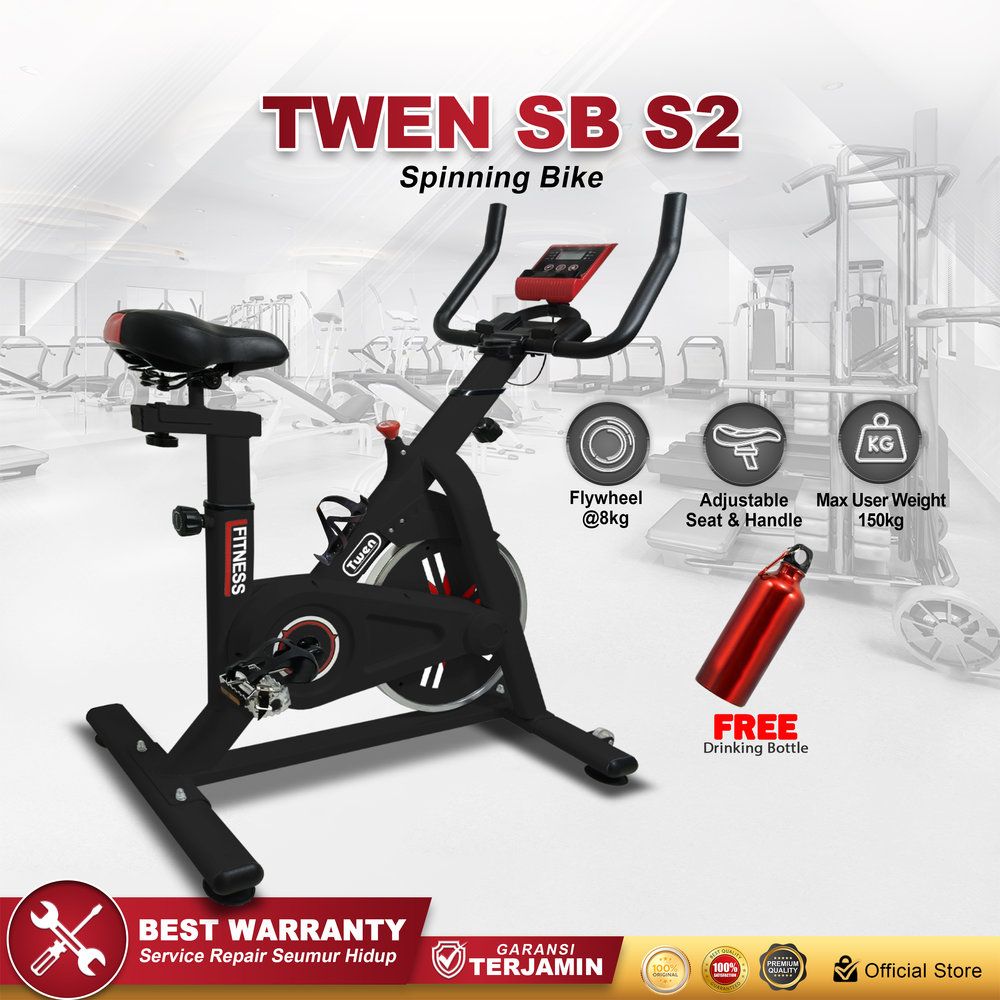 Twen S2 Hitam Spin Bike Sepeda Kardio Sepeda Statis Sepeda Fitness Alat Olahraga