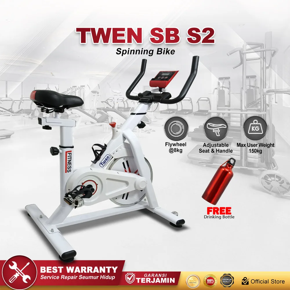 Twen S2 White Spin Bike Sepeda Kardio Statis Fitness Alat