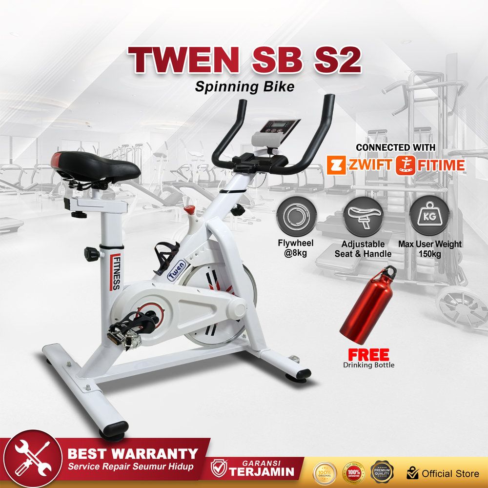 Twen S2 White + App Spin Bike Sepeda Kardio Sepeda Statis Sepeda Fitness Alat Olahraga