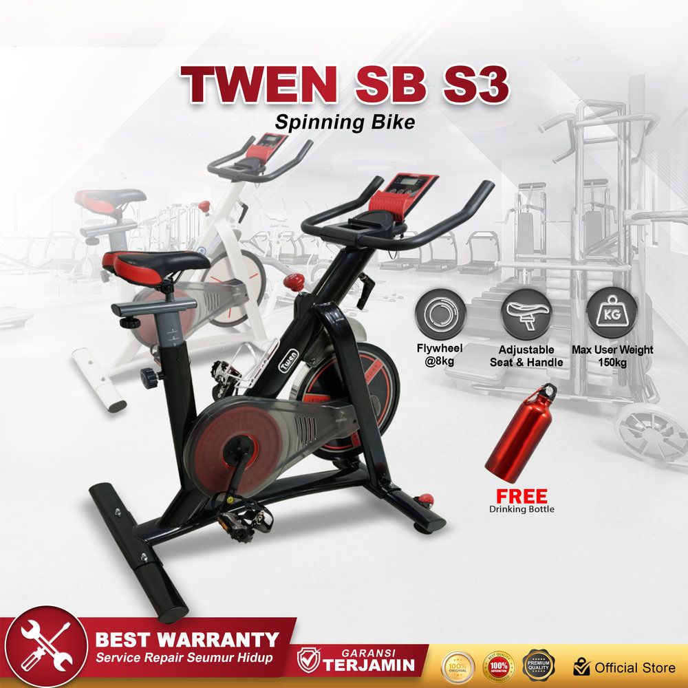 Twen S3 Black Spin Bike Sepeda Kardio Sepeda Statis Sepeda Fitness Alat Olahraga